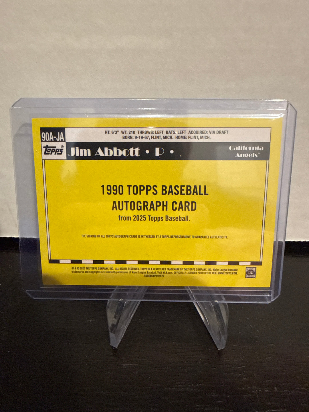 Jim Abbott 2025 Topps Series One 1990 35th Anniversary Auto