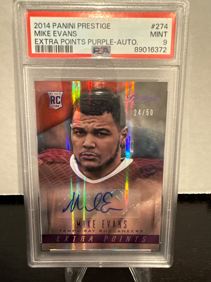 Mike Evans 2014 Panini Prestige Extra Points Rookie Auto Purple, 24/50, PSA 9 Mint