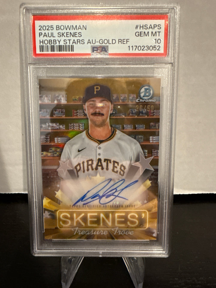 Paul Skenes 2025 Bowman Chrome Hobby Stars Gold Refractor Auto, 26/50, PSA 10 Gem Mint