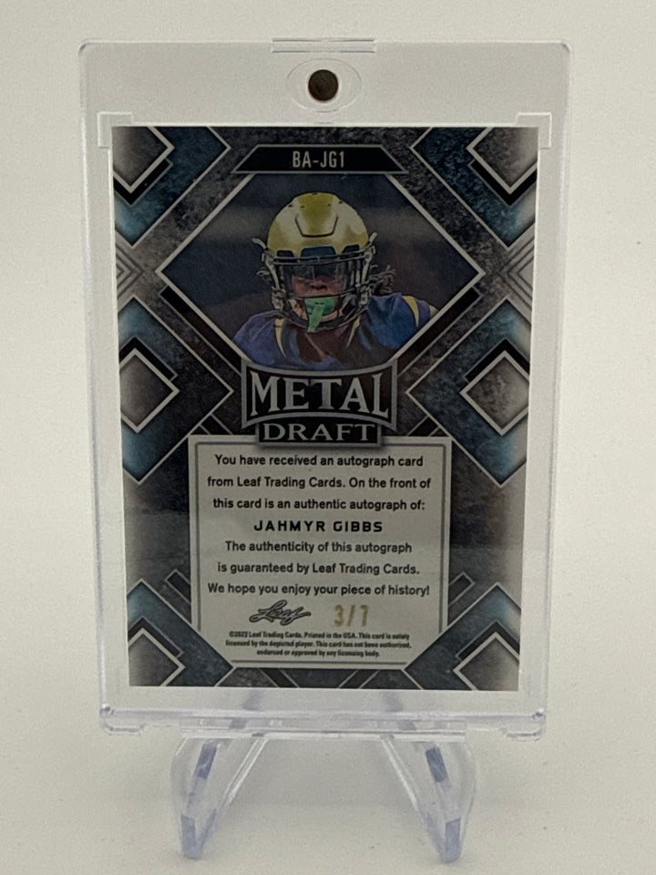 Jahmyr Gibbs 2022 Leaf Metal Draft Red/White/Blue Rookie Auto, 3/7