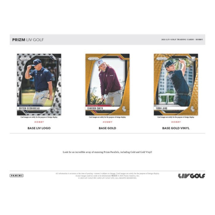 Three golf trading cards featuring different players with various designs on a white background.