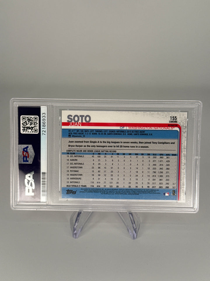 Juan Soto 2019 Topps Chrome Bat In One Hand Pink Refractor Rookie Cup, PSA 10 Gem Mint