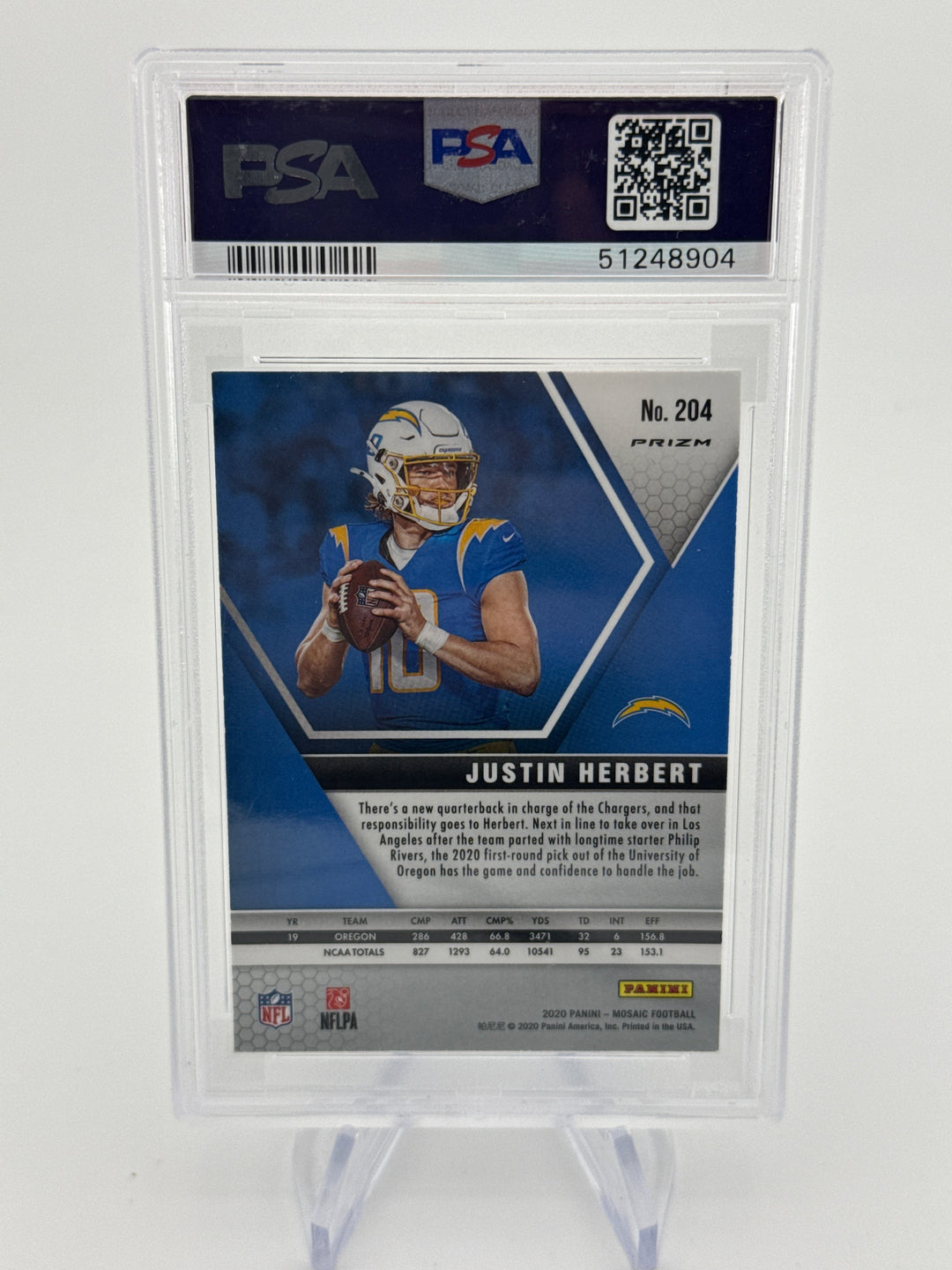 Justin Herbert 2020 Panini Mosaic Silver Mosaic Rookie, PSA 9 Mint
