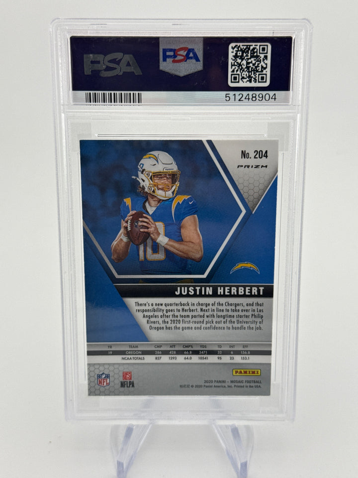 Justin Herbert 2020 Panini Mosaic Silver Mosaic Rookie, PSA 9 Mint
