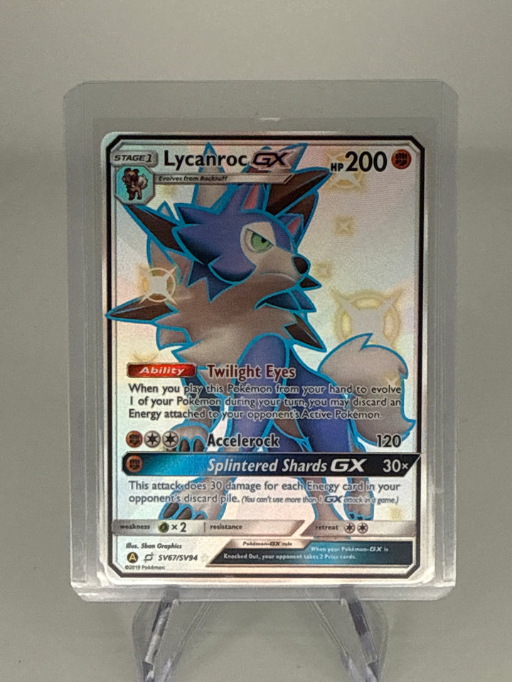 Pokémon TCG 2019 Lycanroc GX Sun & Moon Hidden Fates Shiny Full Art, SV67/SV94