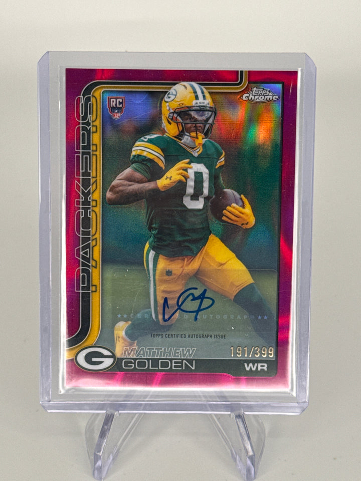 Matthew Golden 2025 Topps Chrome Pink Lava Refractor Rookie Auto, 191/399