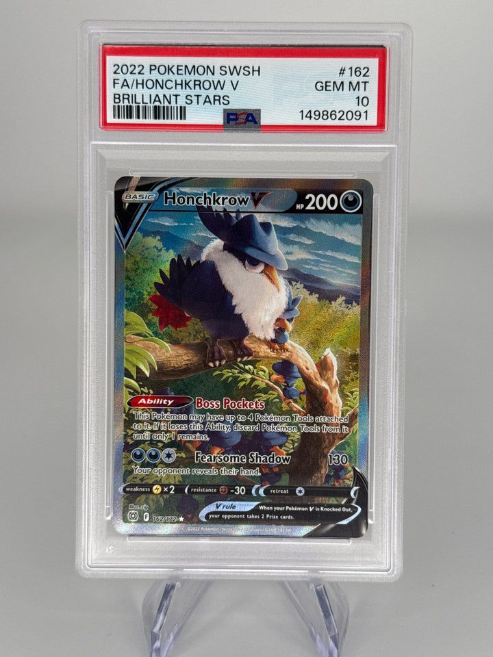 Pokemon TCG 2022 Honchkrow V Brilliant Stars Alternate Art, 162/172, PSA 10 Gem Mint