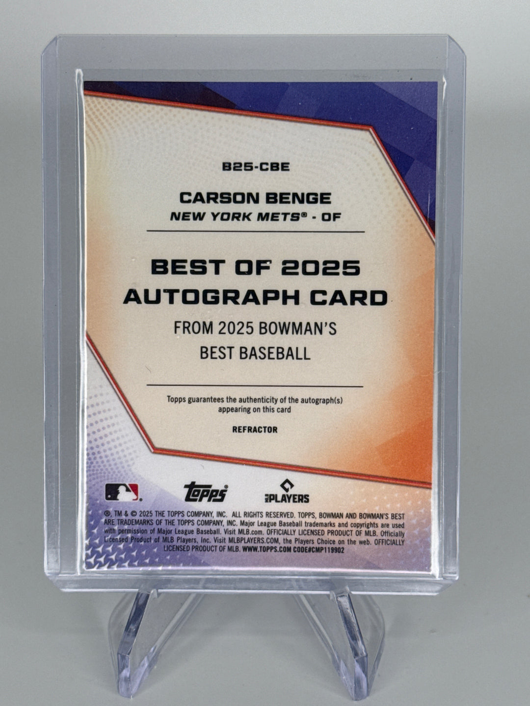 Carson Benge 2025 Bowman's Best of 2025 Refractor Auto