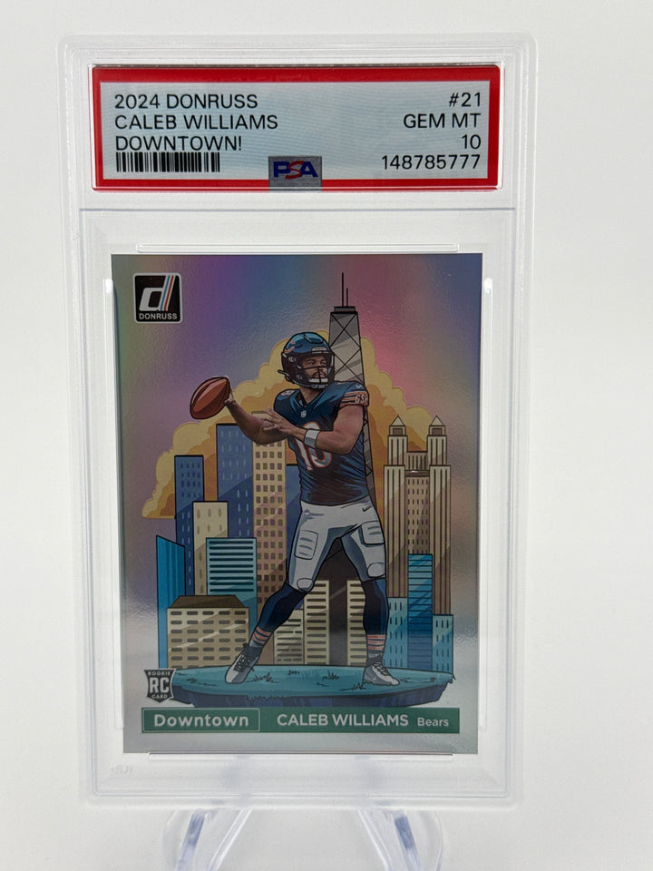 Caleb Williams 2024 Panini Donruss Downtown SSP Case Hit Rookie, PSA 10 Gem Mint