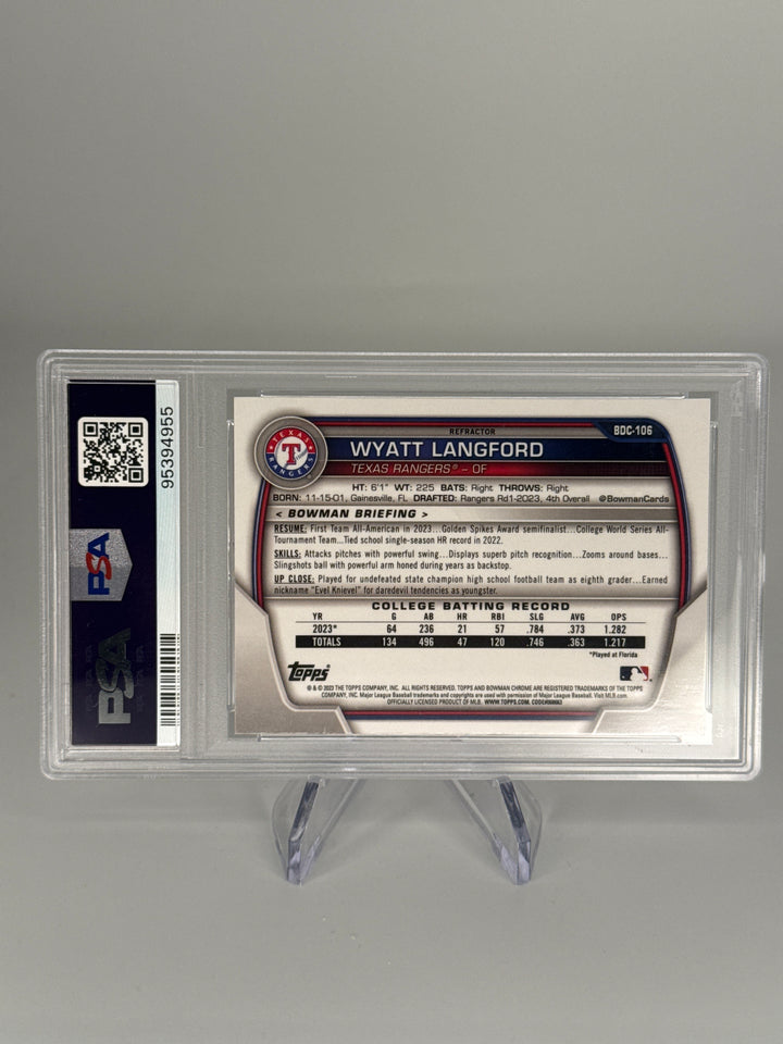Wyatt Langford 2023 Bowman Draft Chrome 1st Refractor, PSA 10 Gem Mint