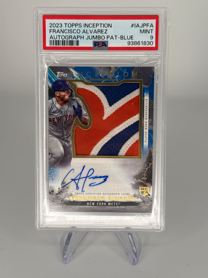 Francisco Alvarez 2023 Topps Inception Jumbo Rookie Patch Auto Blue, 04/10, PSA 9 Mint