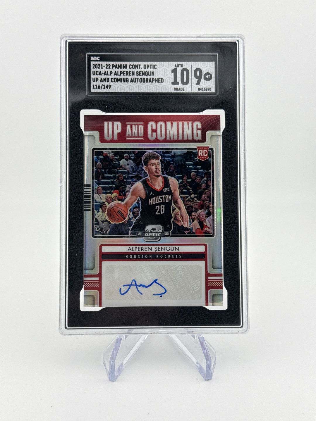 Alperen Sengun 2021-2022 Panini Contenders Optic Up and Coming Rookie Auto Silver, 116/149, SGC 9 Mint, SGC 10 Auto