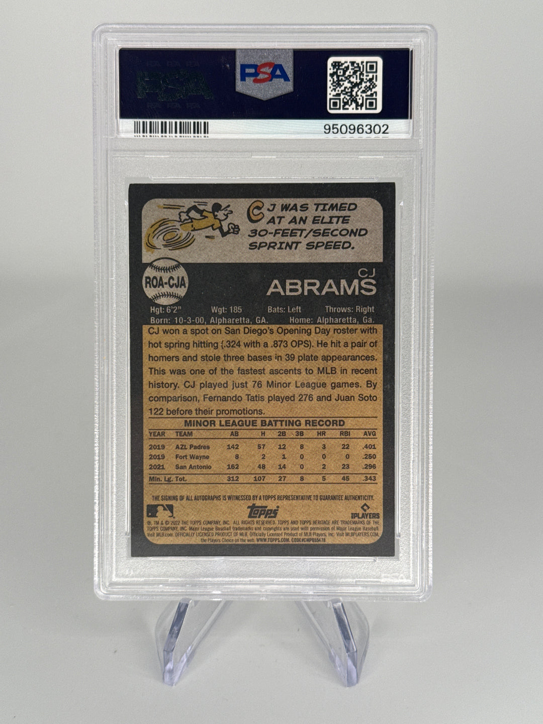 CJ Abrams 2022 Topps Heritage Real One Rookie Auto, PSA 9 Mint