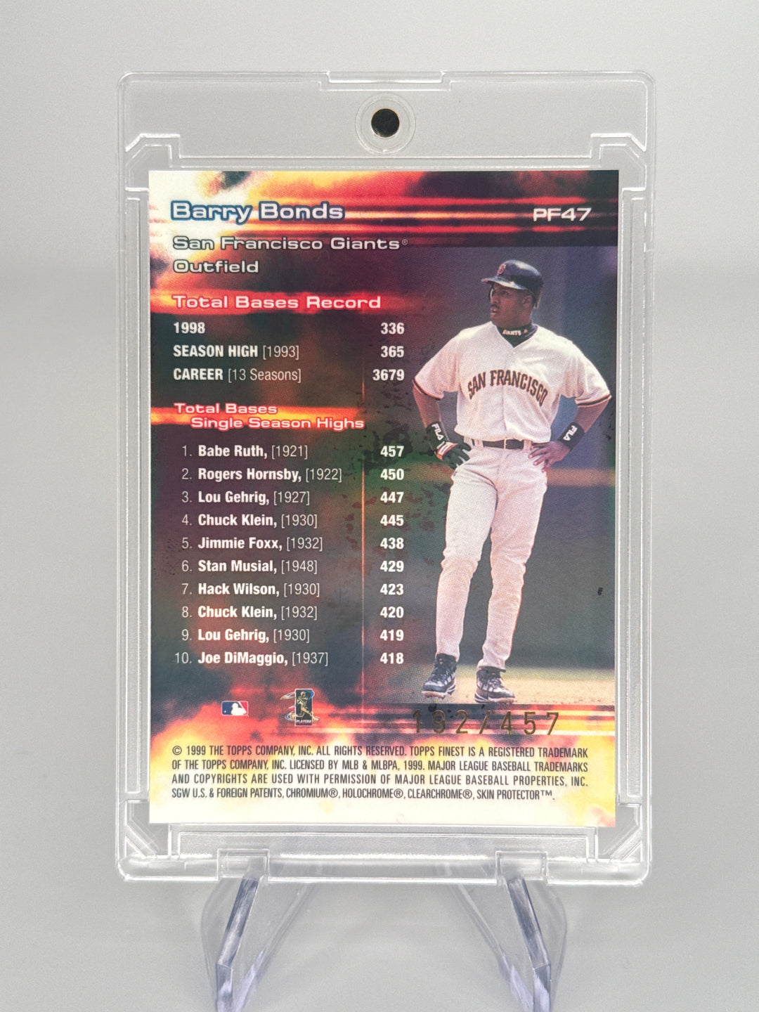 Barry Bonds 1999 Topps Finest Refractor w/coating, 192/457