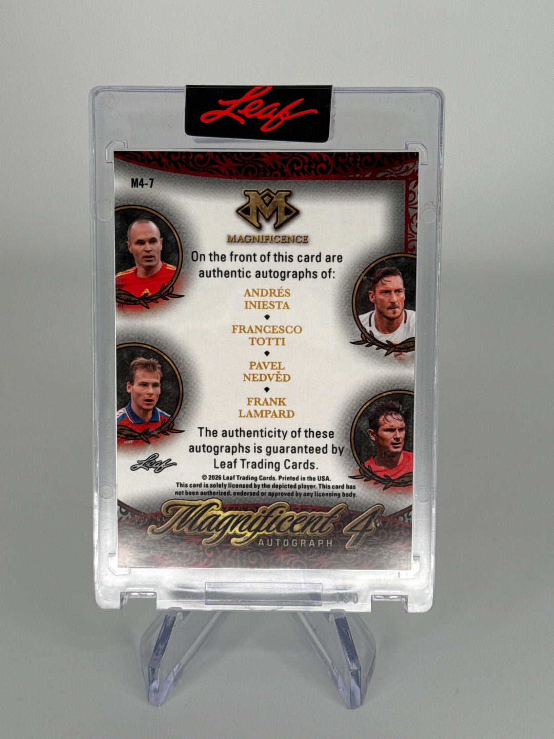 Andres Iniesta/Francesco Totti/Pavel Nedved/Frank Lampard 2026 Leaf Magnificent 4 Green Foil Auto, 2/3