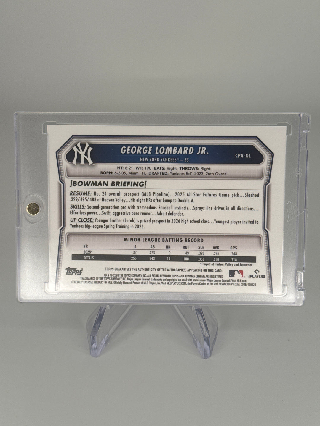 George Lombard Jr 2026 Bowman Chrome Green Reptilian Auto, 38/99