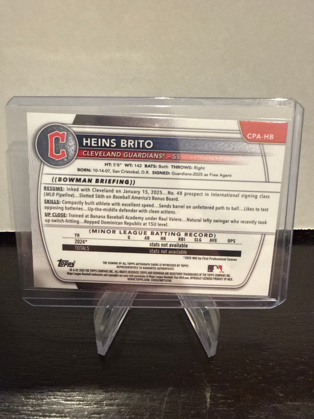 Heins Brito 2025 Bowman Chrome Blue Refractor 1st Auto, 016/150