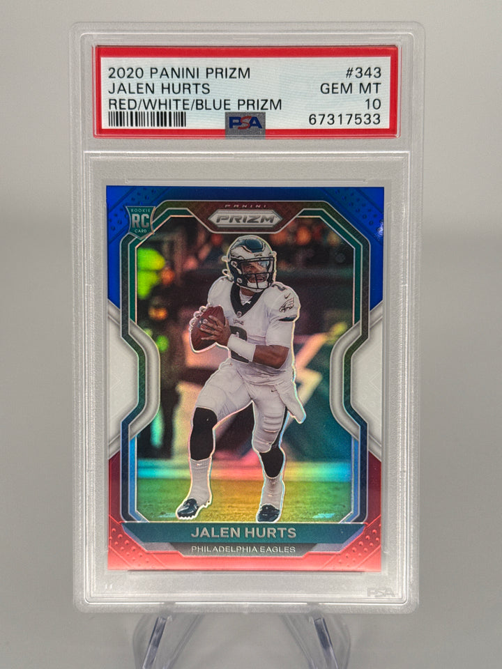 Jalen Hurts 2020 Panini Prizm Red/White/Blue Prizm Rookie, PSA 10 Gem Mint