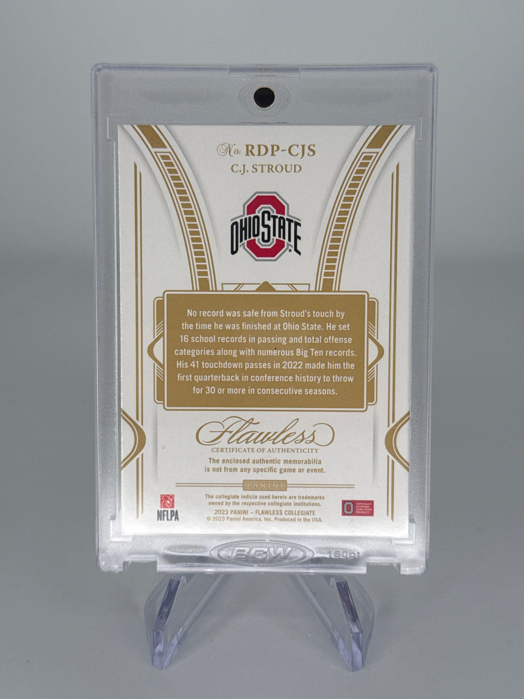 C.J. Stroud 2023 Panini Flawless Collegiate Rookie Dual Patch Gold, 03/10