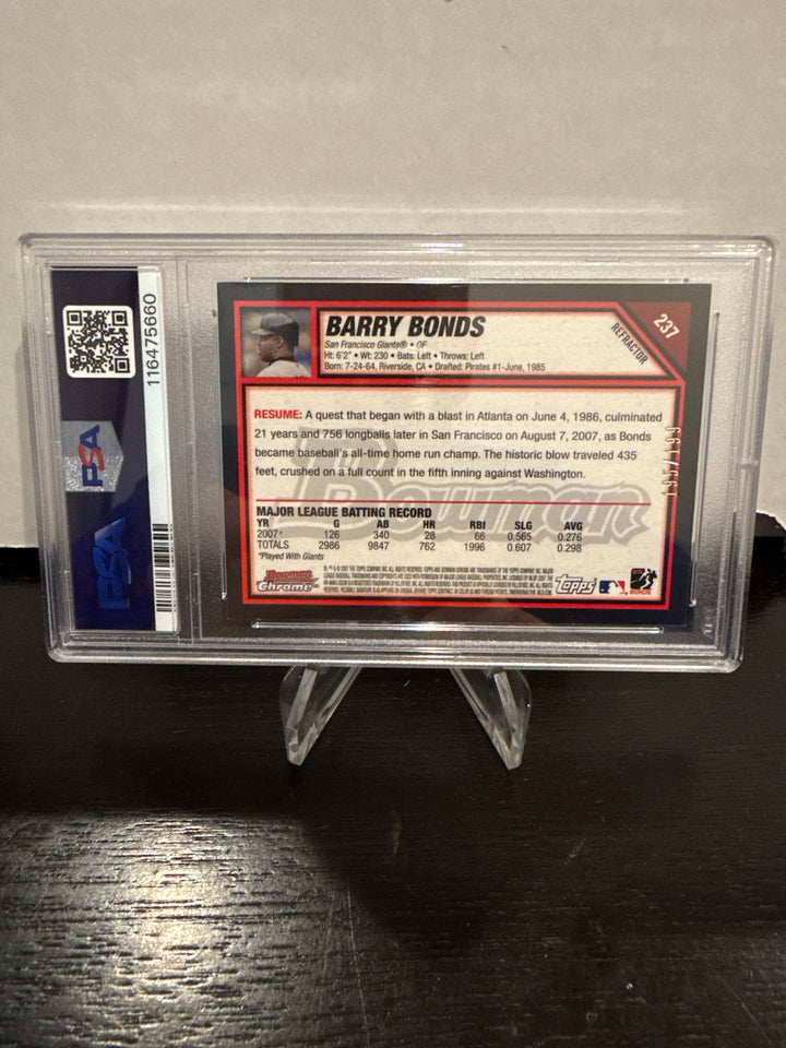 Barry Bonds 2007 Bowman Chrome Blue Refractor, 195/199, PSA 9 Mint