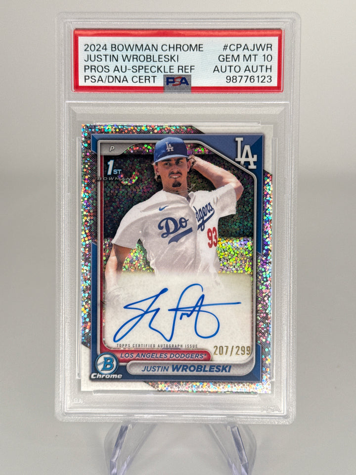 Justin Wrobleski 2024 Bowman Chrome Speckle Refractor 1st Auto, 207/299, PSA 10 Gem Mint