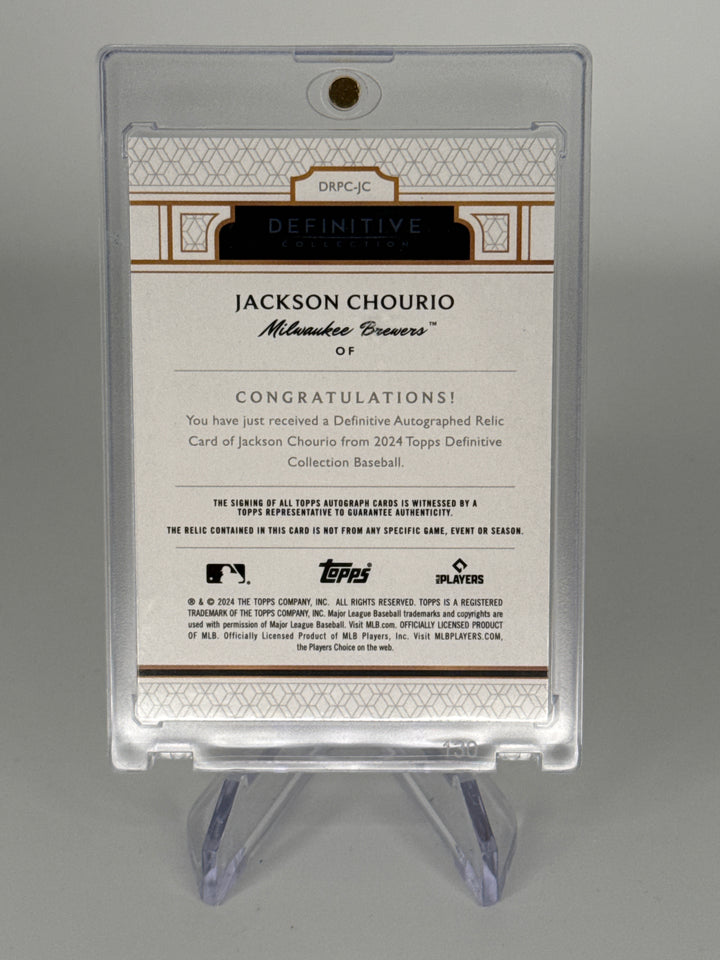 Jackson Chourio 2025 Topps Definitive Collection Rookie Patch Auto, 50/50