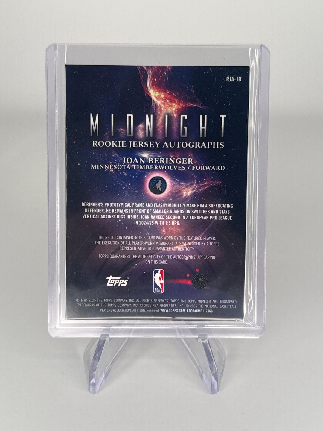Joan Beringer 2025 Topps Midnight Rookie Patch Auto, 157/199