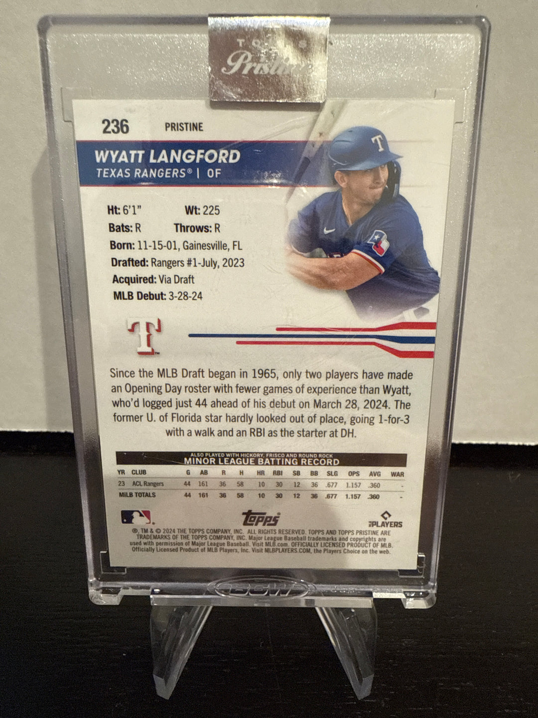 Wyatt Langford 2024 Topps Pristine Blue Refractor Rookie, 26/75