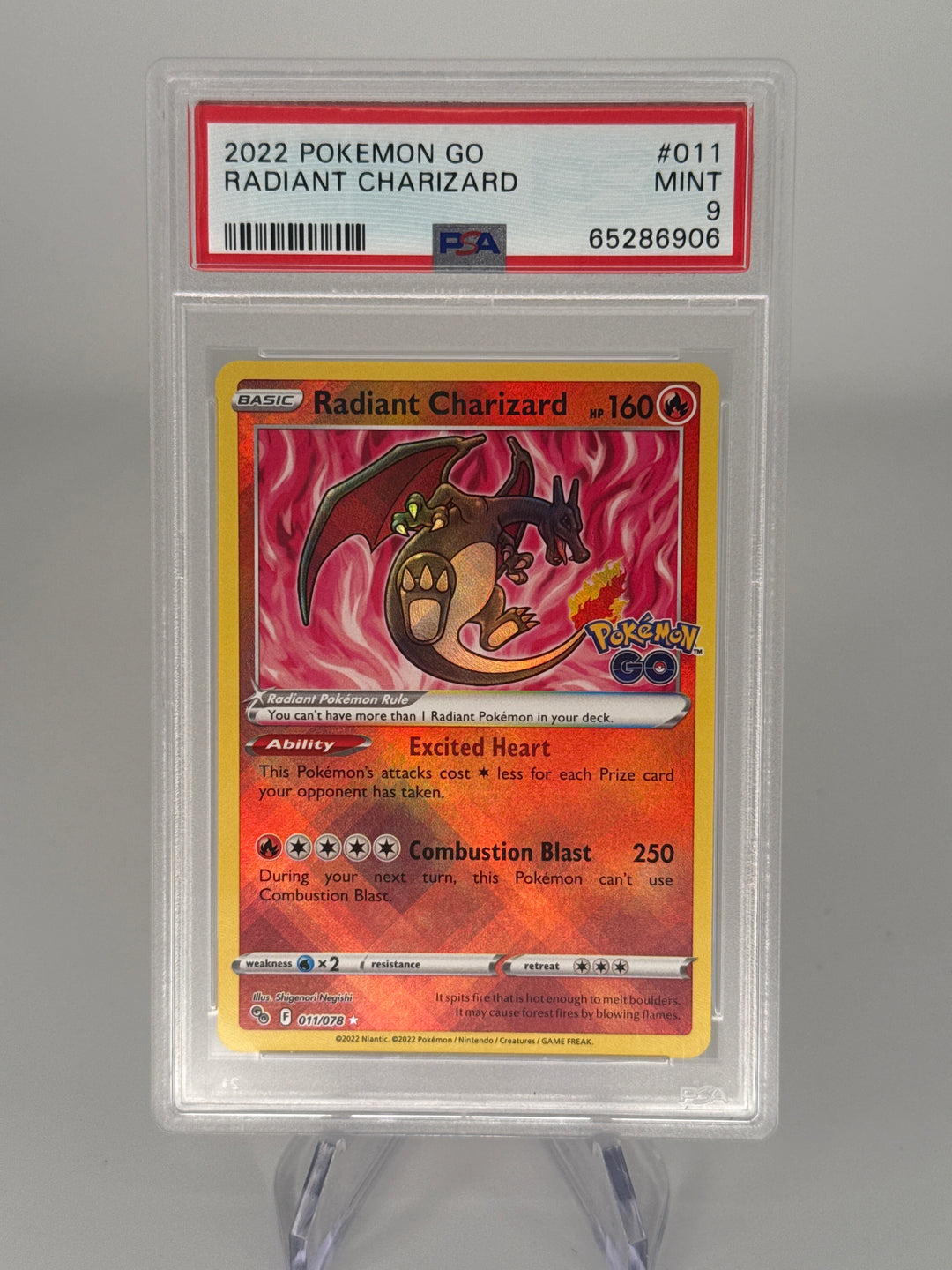 Pokemon TCG 2022 Radiant Charizard Holo Pokemon Go, 011/078, PSA 9 Mint