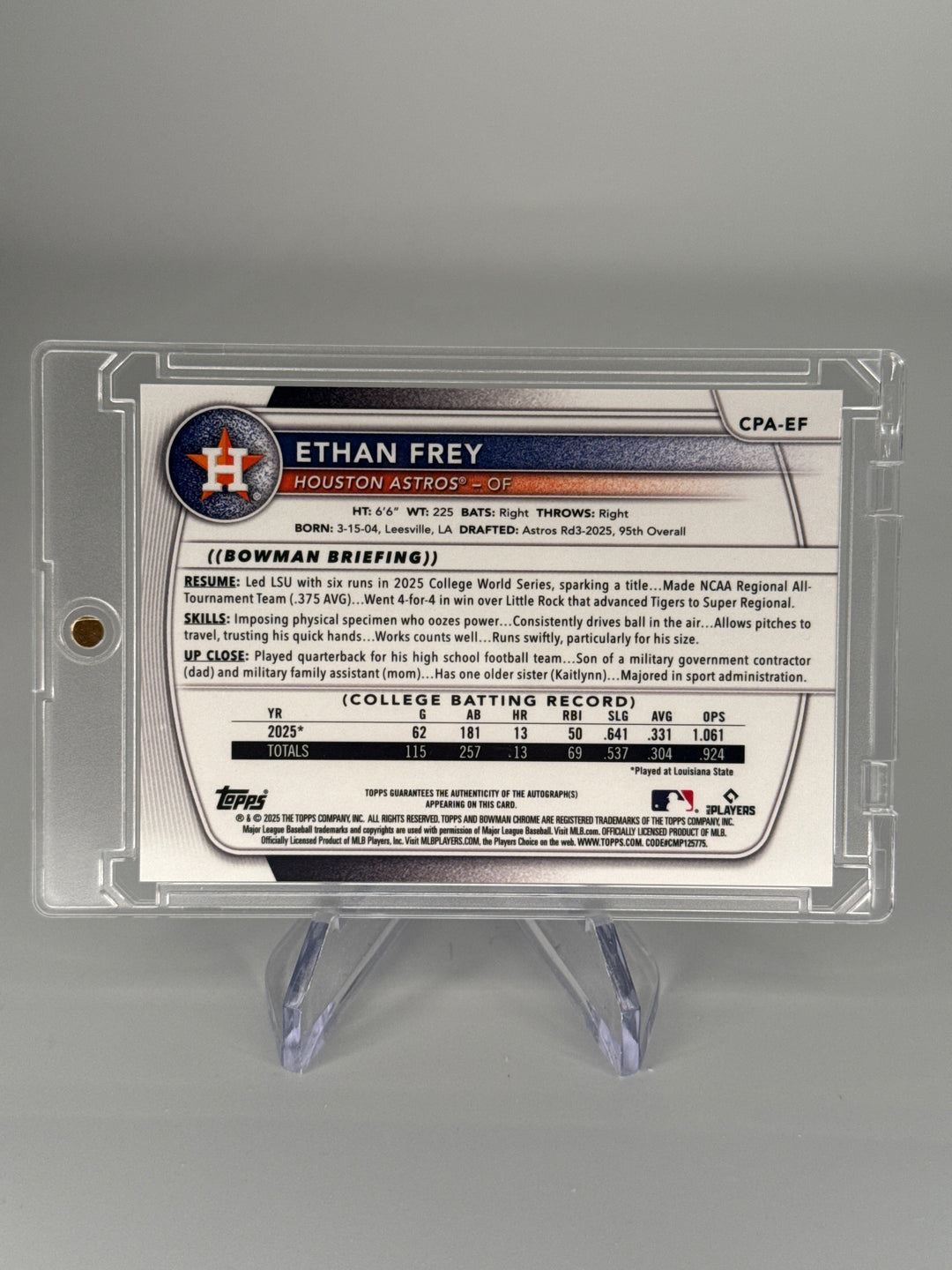 Ethan Frey 2025 Bowman Chrome Blue Wave 1st Auto, 095/150