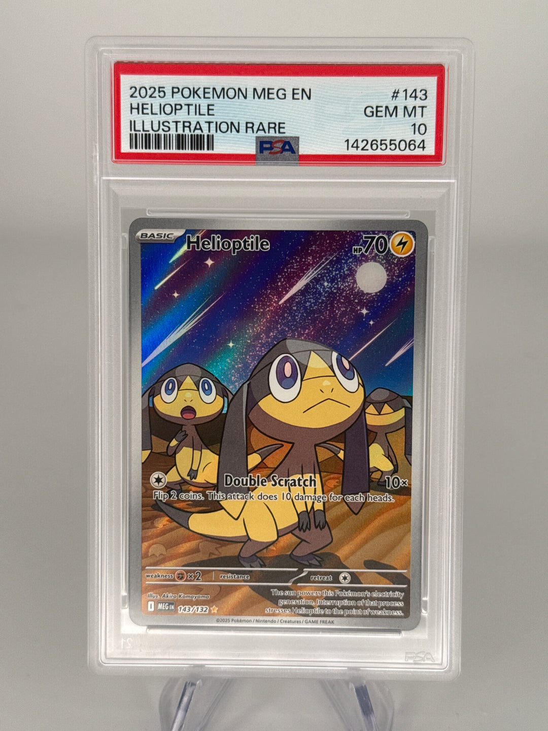 Pokemon TCG 2025 Helioptile Mega Evolutions Full Art Illustration Rare, 143/132, PSA 10 Gem Mint