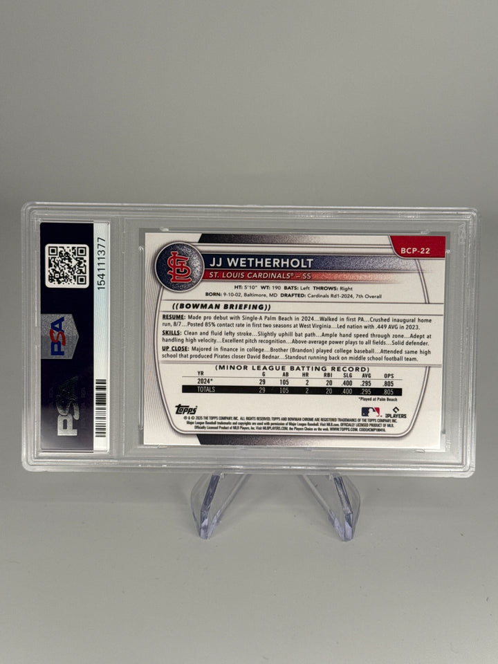 JJ Wetherholt 2025 Bowman Chrome 1st Reptilian Refractor, PSA 10 Gem Mint
