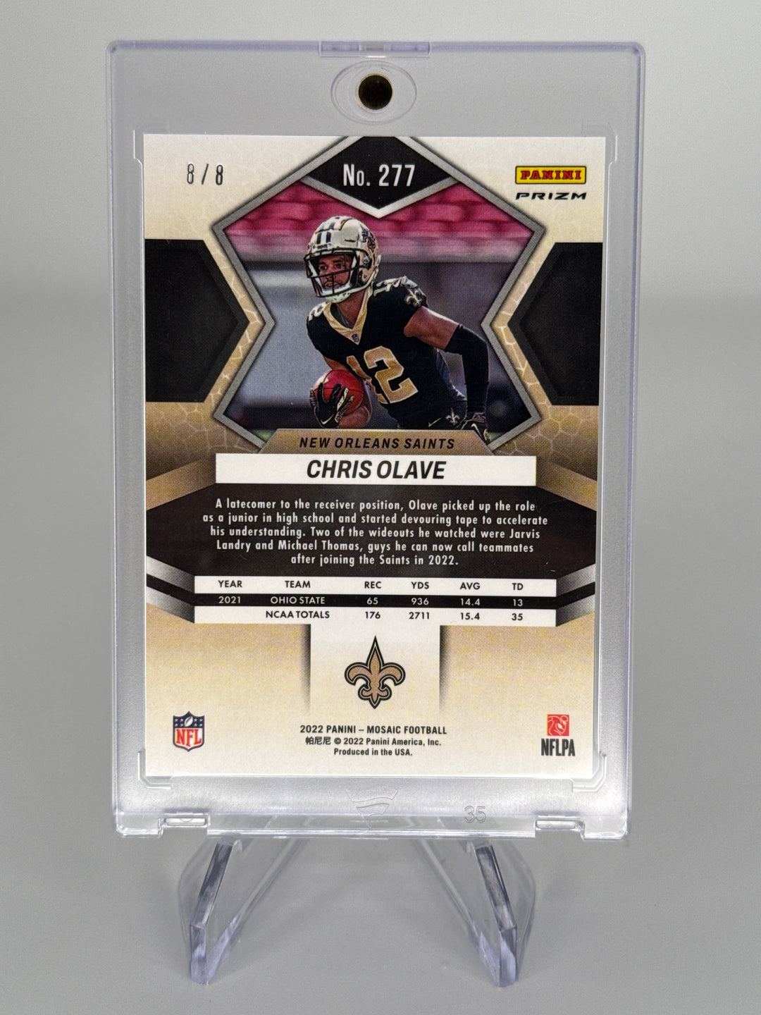 Chris Olave 2022 Panini Mosaic Black Gold Rookie, 8/8