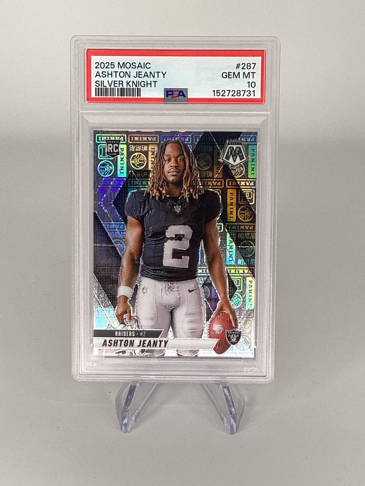 Ashton Jeanty 2025 Panini Mosaic Rookie Silver Knight 001/149, Card Number 287, PSA 10 Gem Mint