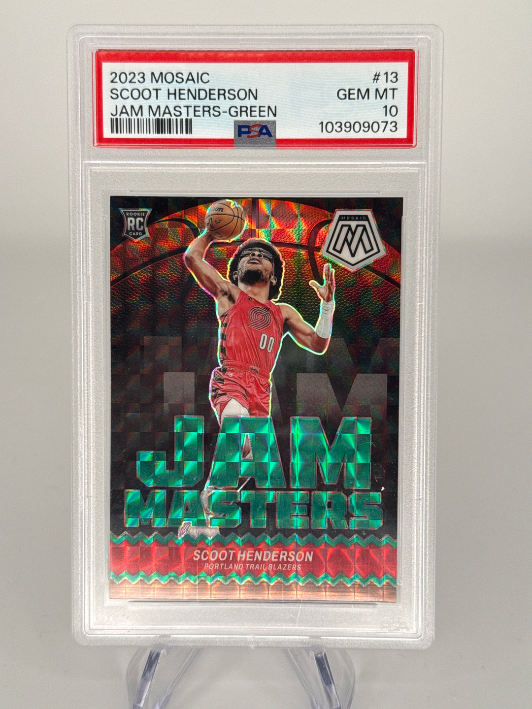 Scoot Henderson 2023 Panini Mosaic Jam Masters Green Mosaic Rookie, PSA 10 Gem Mint