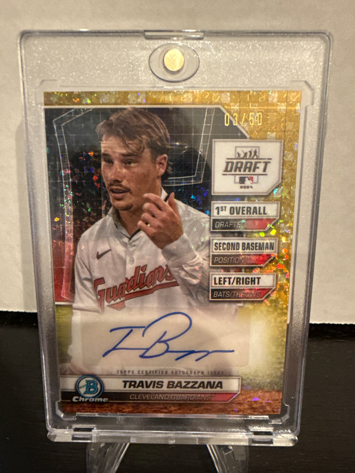 Travis Bazzana 2024 Bowman Chrome Draft Night Gold Mini Diamond Auto, 03/50