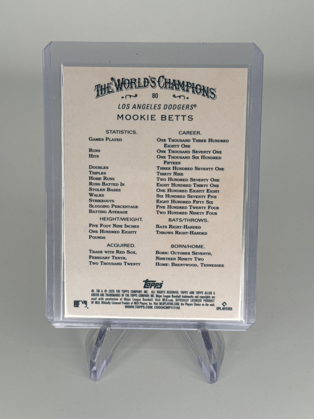 Mookie Betts 2025 Topps Allen & Ginter Chrome Gold Filigree Refractor, 18/50