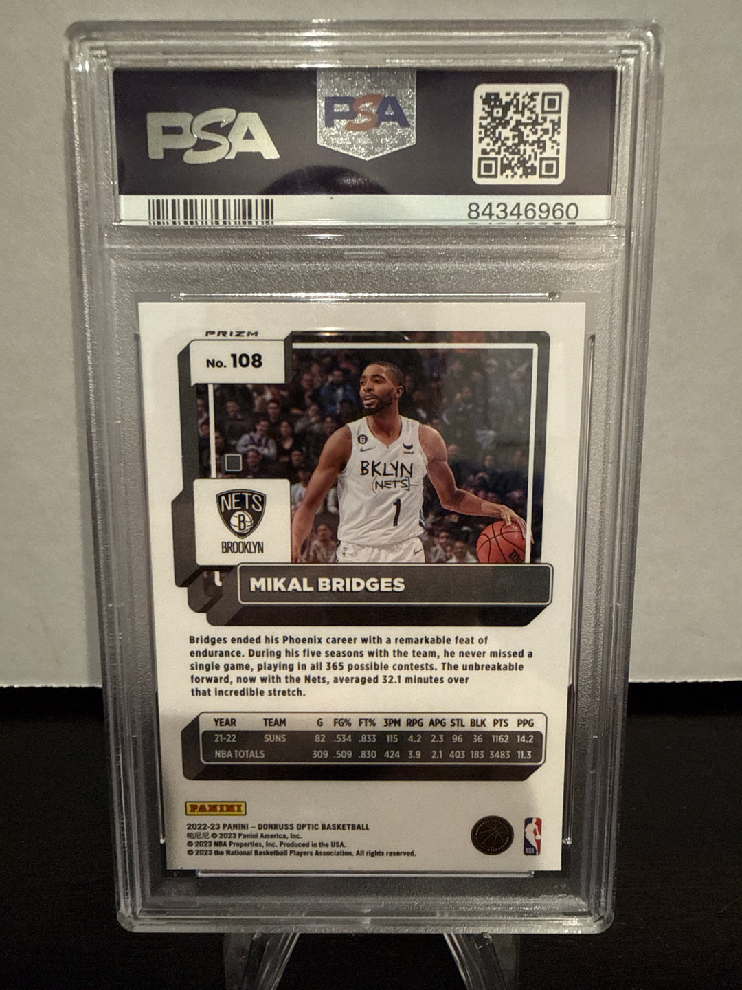 Mikal Bridges 2022 Panini Donruss Optic White Sparkle, PSA 10 Gem Mint