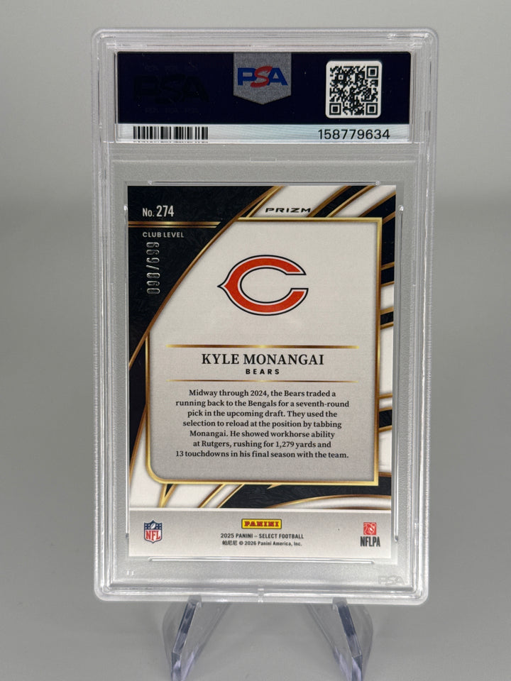 Kyle Monangai 2025 Panini Select Neon Green Shock Rookie, 098/699, PSA 10 Gem Mint