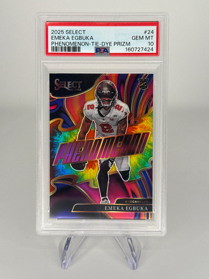 Emeka Egbuka 2025 Panini Select Phenomenon Tie Die Prizm Rookie, 03/25, PSA 10 Gem Mint