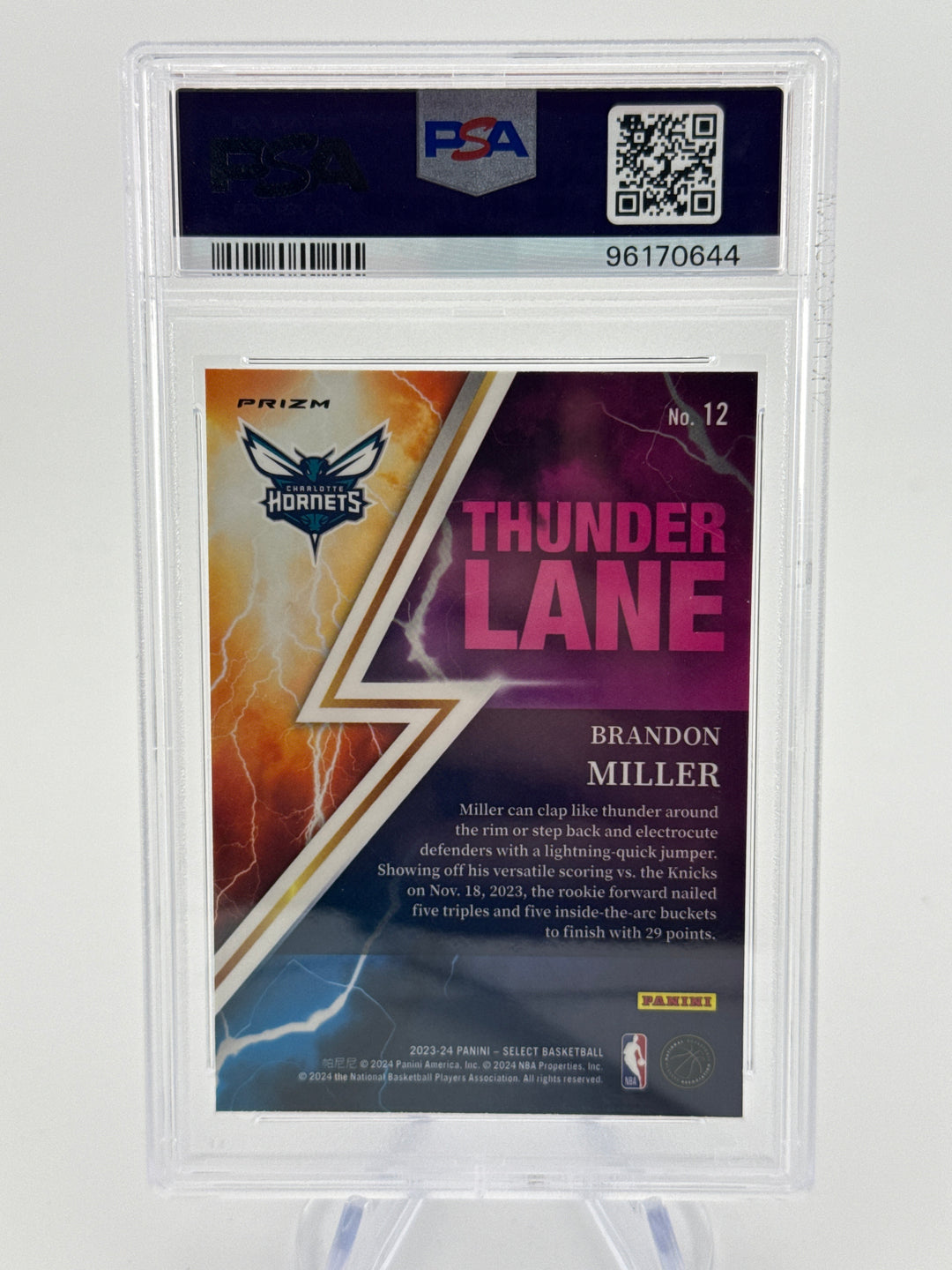 Brandon Miller 2023 Panini Select Thunder Lane Red Prizm Rookie, PSA 10 Gem Mint