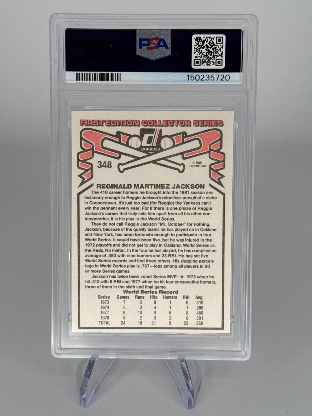 Reggie Jackson 1981 Donruss, PSA 9 Mint
