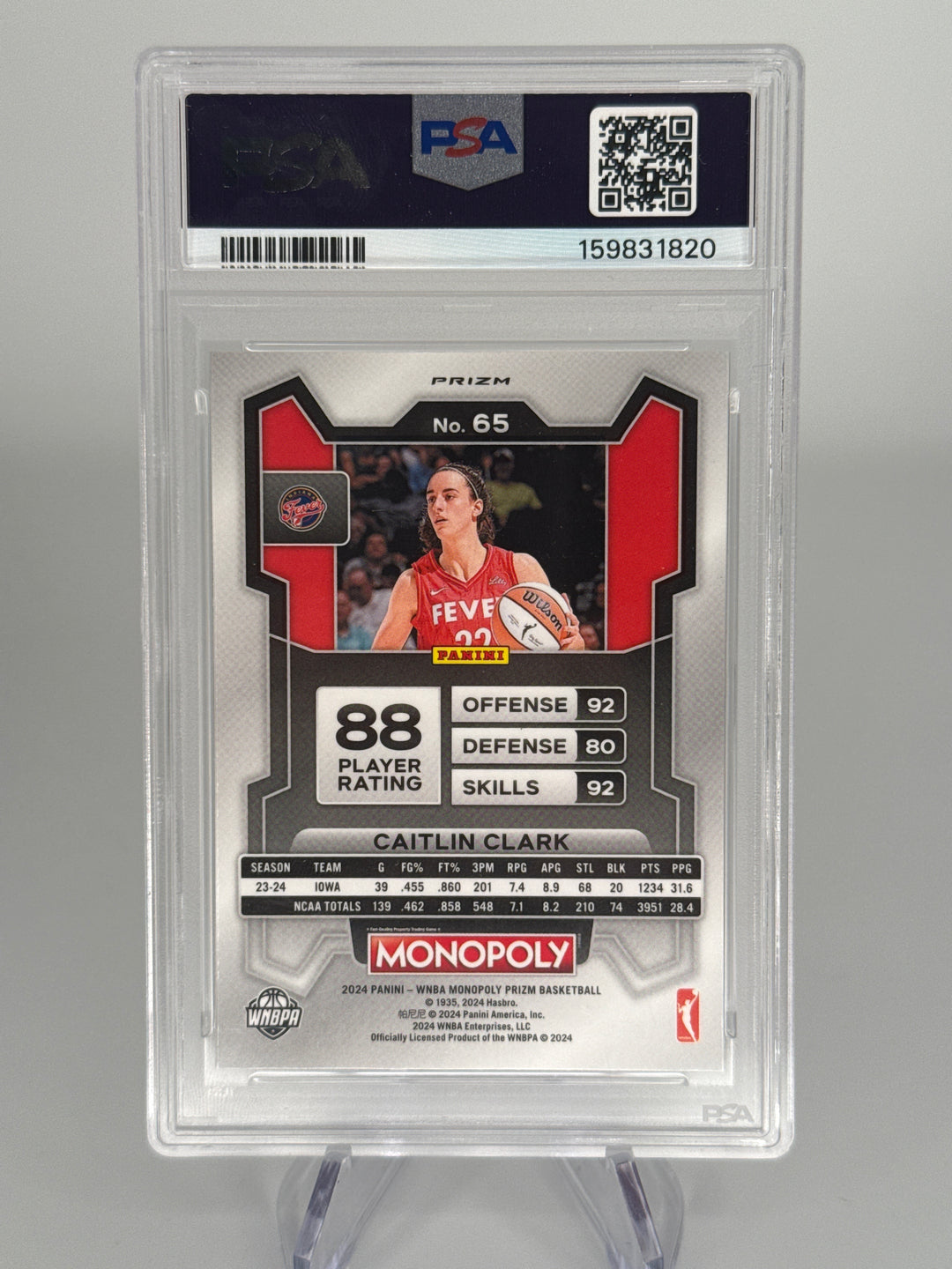 Caitlin Clark 2024 Panini Prizm Monopoly GO Rookie, PSA 9 Mint