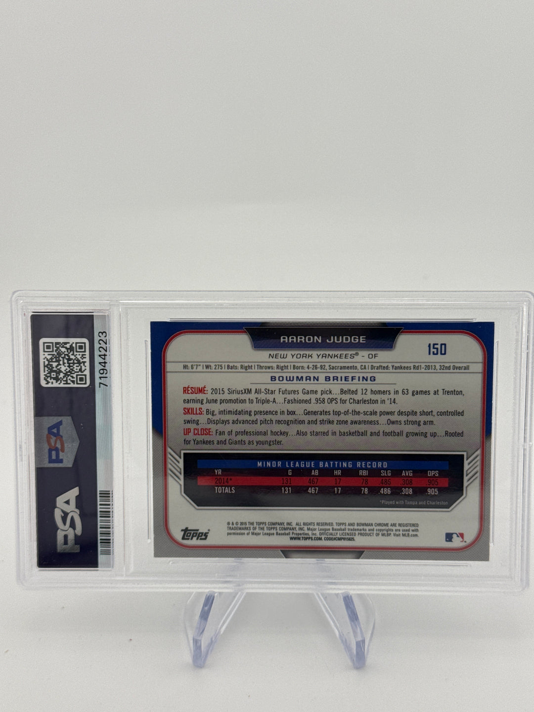Aaron Judge 2015 Bowman Draft Chrome, PSA 9 Mint