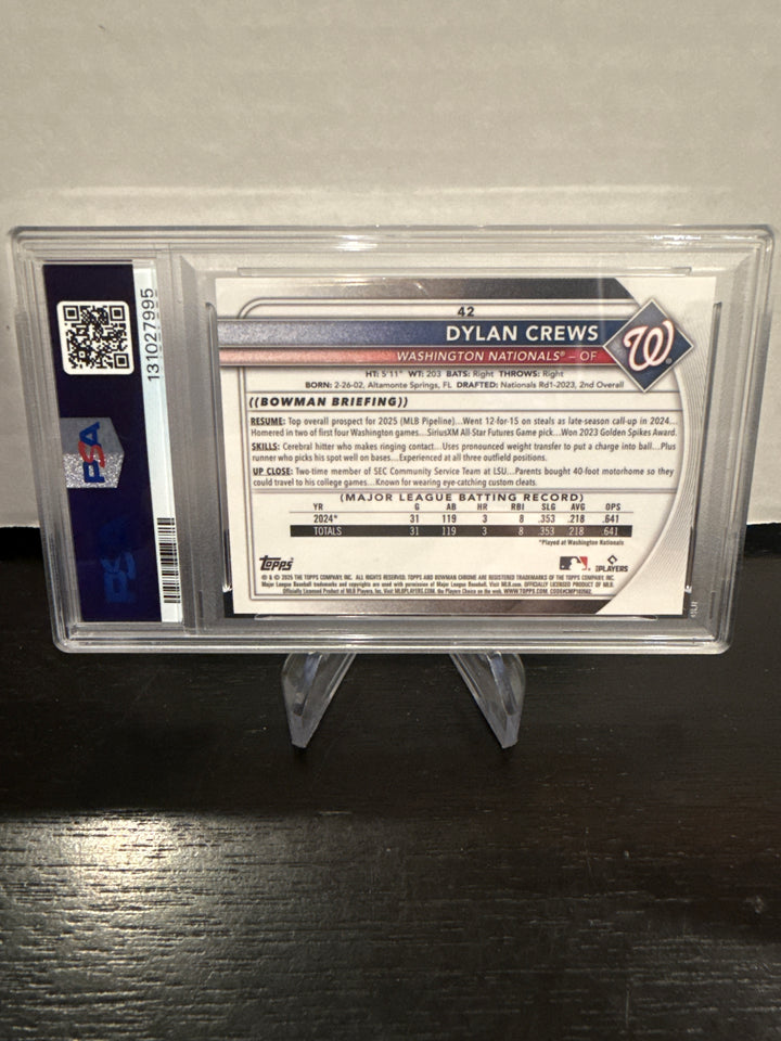 Dylan Crews 2025 Bowman Mega Box Aqua Refractor Rookie, 089/125, PSA 10 Gem Mint