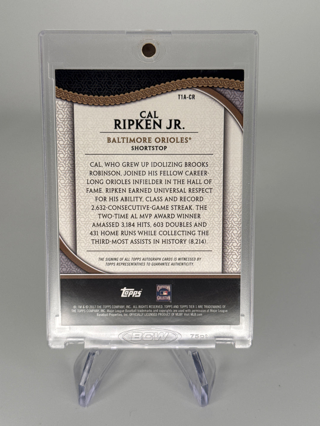 Cal Ripken Jr 2017 Topps Tier One Copper Ink Auto, 15/25