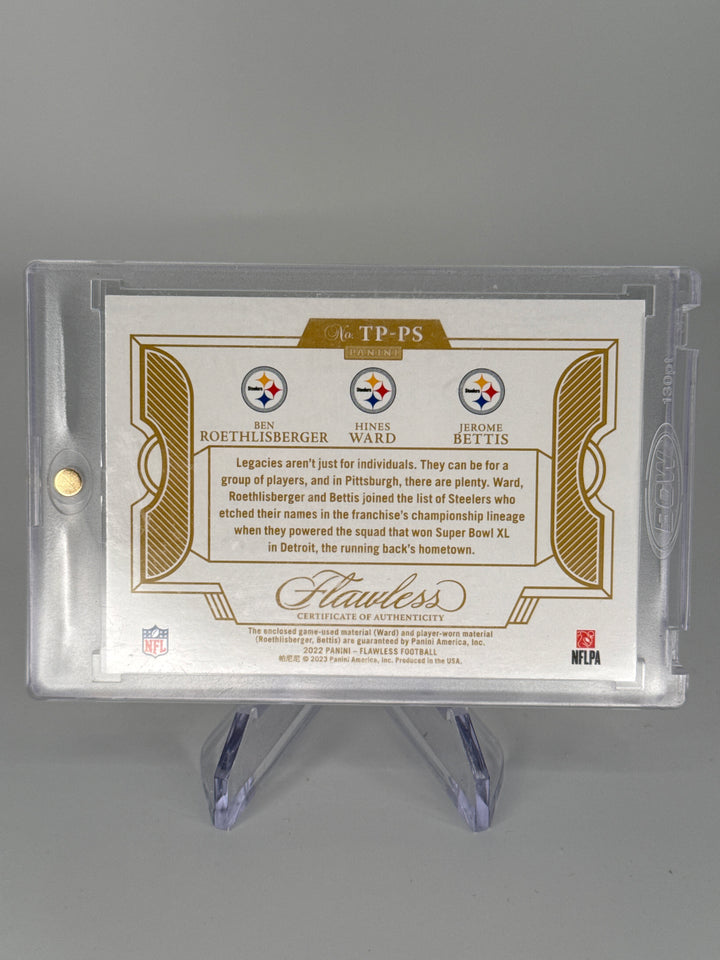 Ben Roethlisberger/Hines Ward/Jerome Bettis 2022 Panini Flawless Triple Relic, 16/25