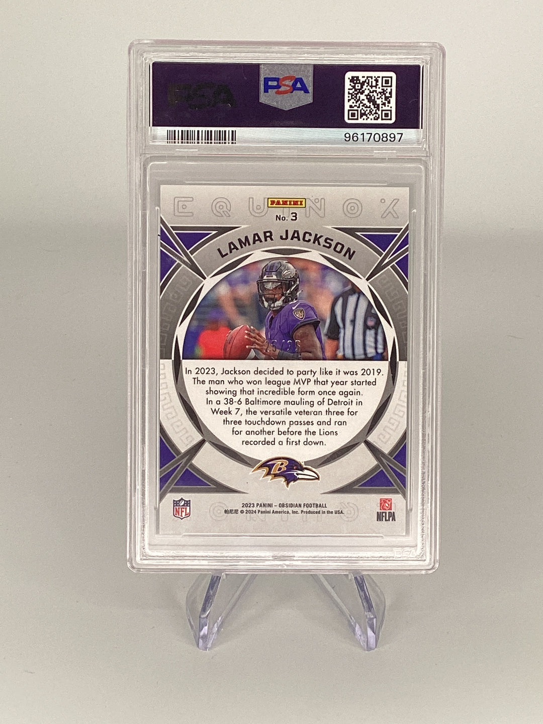 Lamar Jackson 2023 Panini Obsidian Equinox, 25/35, PSA 9 Mint