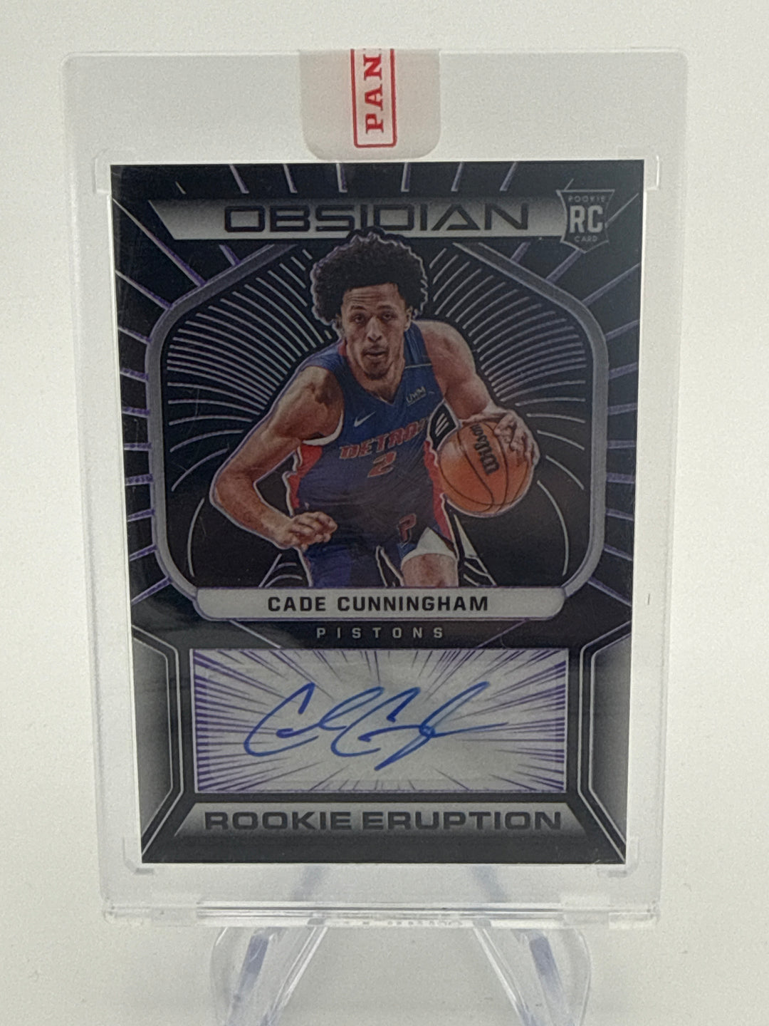 Cade Cunningham 2021 Panini Obsidian Electric Etch Purple Flood Rookie Eruption Auto, 22/49