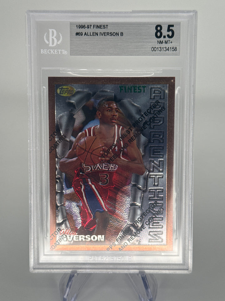 Allen Iverson 1996 Topps Finest Rookie, w/coating, BGS 8.5
